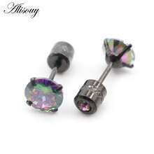 2 Pieces Surgical Stainless Steel 4 Prong Double Zirconia CZ Women Girl Ear Stud Cartilage Screw Earrings Piercing Jewelry - Stud Earring - View 26