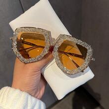 Women's Personalized Large Frame Glasses, Luxury Rhinestone Polygon Fashionable Metal Frame Fashion Glasses For Party - Multicolor - View 7