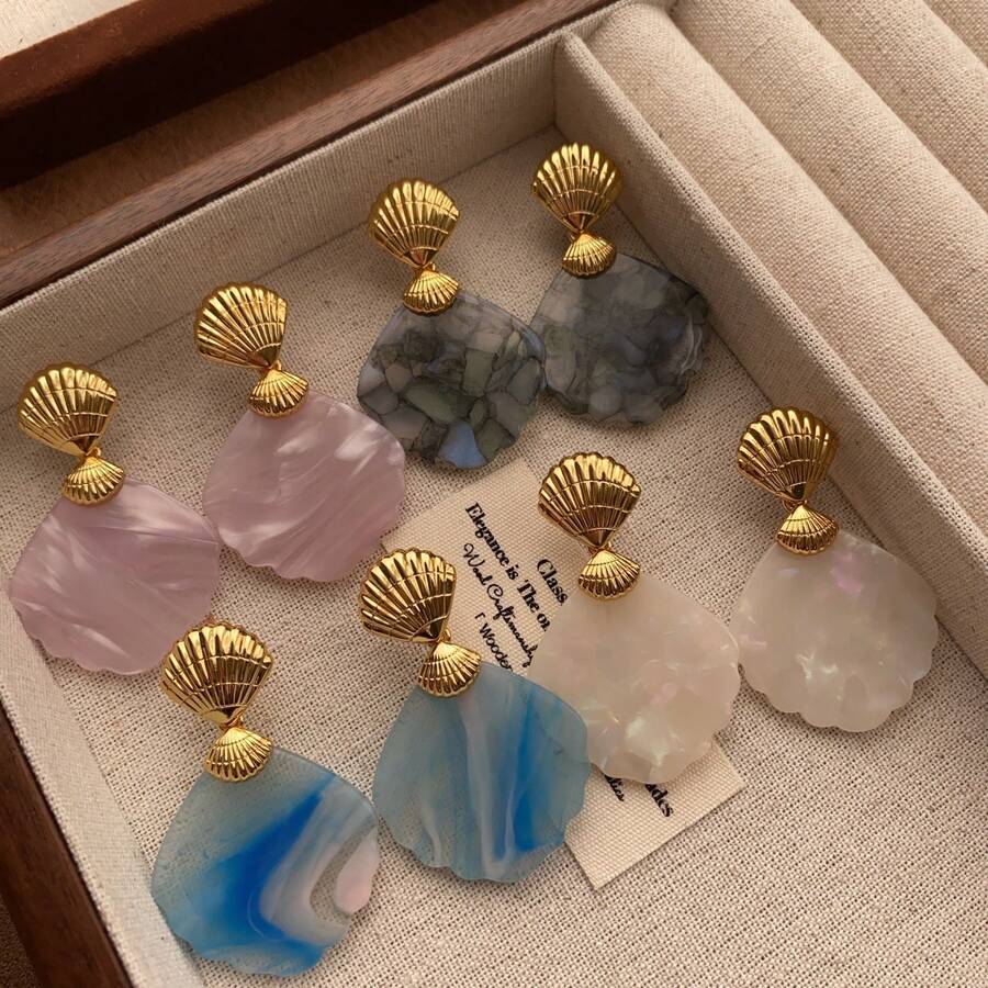 Elegant Colorful Shell Earrings, Luxury Ocean Romantic Delicate Design Versatile Earrings For Women - tetesan air - View 1