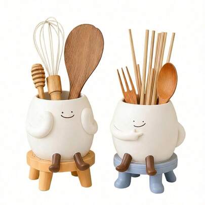 Playful Cartoon Utensil Pot With Stand, Decorative Kitchen Storage Container For Cutlery And Cooking Utensils, Kawaii Countertop Organizer For Chopsticks, Forks, Spoons And Small Kitchen Tools, Versatile Accent Piece For Boho, Minimalist And Modern Kitchen Aesthetics, Great For Keeping Kitchen Essentials Neat And Accessible, Perfect For Kitchen Counter, Dining Table, Or Coffee Bar, Must-Have Cute Home Decor Item For Apartment Dwellers And Gift For Friends And Family
