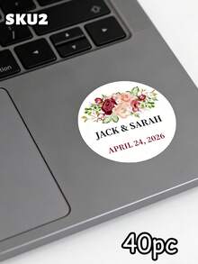 12/24/40 pièces Autocollants de cercle de mariage floral avec texte personnalisé, autocollants de mariage aquarelle rose personnalisés, noms de couple personnalisés et date de décoration, autocollants de fleurs romantiques pour invitations/souvenirs/cadeaux de retour pour les invités, parfait pour le mariage, la douche de mariée, la fête de fiançailles, cadeau unique pour la mariée, le marié, les décorations de mariage, les faveurs de mariage pour les invités - Multicolore - Voir 10