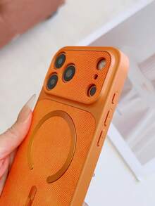 Magnetic Denim Texture Phone Case Suitable Compatible With Iphone 17, Minimalist Design Compatible With Iphone 11, 14 Pro Max - Orange - View 2