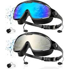 2-Pack Swim Goggles With Attached Earplugs & Nose Clips Adult Men & Women, Anti-Fog/No Leak Wide View Swimming Goggles ,, No Raccoon Eyes,  Multi-Swimming Goggles Fun, Pool Day, Beach Trip, Lap Swimming - Màu xanh nước biển và bạc sáng - Xem 11