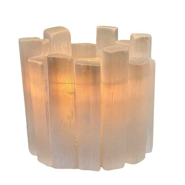 Moroccan Gypsum Candle Holder, Natural Crystal Tea Light Candle Holder, Asymmetrical Cylindrical Selenite Crystal Lamp, Handmade And Reusable Candle Holder, Suitable For Holiday, Wedding, Dining Table Decor, Yoga, Home Decor