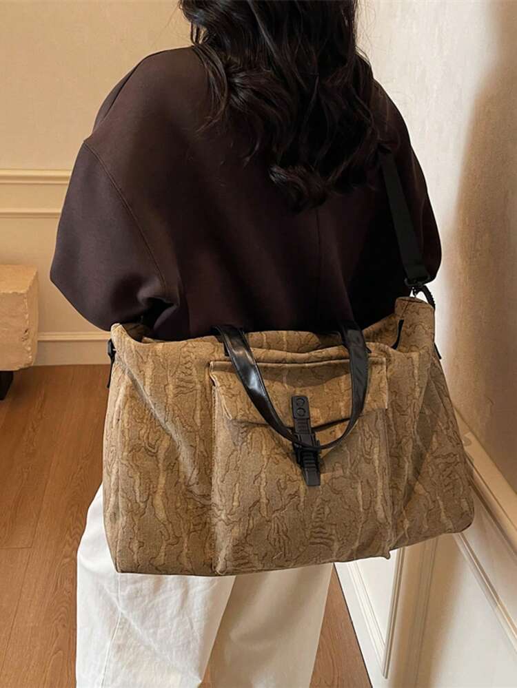 1pc, Large Capacity, Fashionable, Shoulder Tote Bag, Simple Solid Color, Casual Crossbody Bag, Handbag, Suitable For Outdoor Travel And Commuting - Khaki - View 5