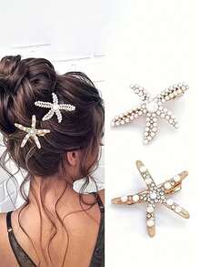 Women's Sweet And Elegant Star Pearl Fully Studded Hair Clip, Lightweight And Portable Anti-Slip Durable, Suitable For Daily Or Beach Date Fashion Accessory, Perfect Gift For Friends And Family On Vacation,Summer,Holiday,Travel, Head Accessories - Multicolor - View 11