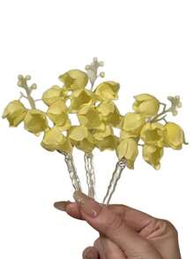 1pc 2026 New Early Spring Floral Hair Clip, Vacation Style Photo Prop - Yellow Lily Of the Valley Flowers - View 4