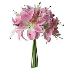 6支粉白渐变色仿真百合花束，高29厘米，栩栩如生，适用于家居装饰、婚礼新娘捧花、生日派对花园装饰、返校季软装。 - 淺粉色 - 查看 7