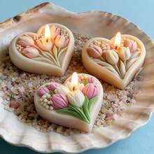 Heart-Shaped Tulip Silicone Mold Aromatherapy Candle Mold Combining Heart And Tulip 3D Flat Bottom Design Perfect For Handmade DIY Decorations, Soap Making, And Home Decoration Reusable And Durable Silicone Mold - Transparent White - View 7