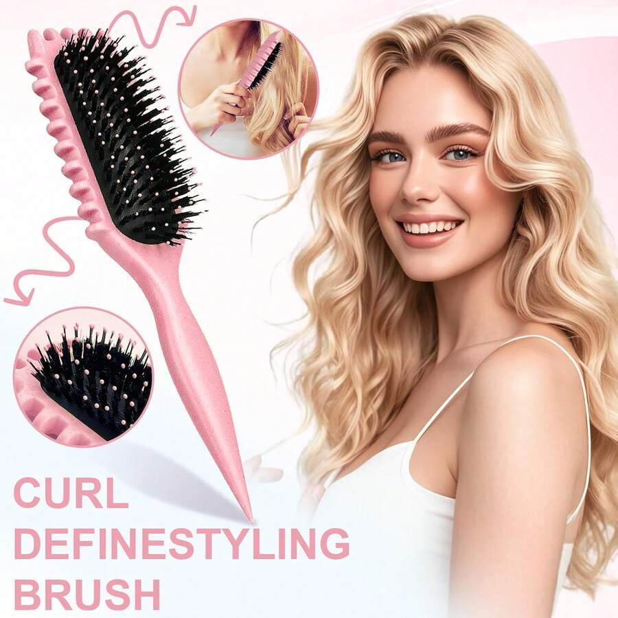Curl Defining Hair Brush For Curly & Wavy Hair, Detangling Styling Brush For Wet & Dry Hair, Lightweight Salon Style Hair Brush For Daily Hair Routine, Travel Beauty Tool & Self Care Gift - Hồng - Xem 1
