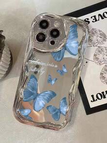 蝴蝶彩绘电镀新款奶油纹理波浪边蝴蝶彩绘可爱防震新款手机壳,兼容 17/17 Pro/17 Pro Max/16/16 Pro Max/14;糖果色彩绘防震创意手机壳,兼容 XR/7/8;适用于15 Pro Max、13、14、11/XR/7/8的软壳;P12防震;XS直边彩绘TPU防震软手机壳 - 彩色 - 查看 3