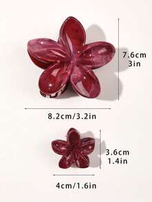 3pcs Bohemian Ombre Marble Flower Hair Clips Set, Suitable For Beach Vacation, Spring/Summer - Marble Wine Red - View 3