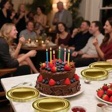 7英寸+9英寸豪华金边圆形纸盘套装，适用于婚礼甜点和主菜、生日派对蛋糕、周年纪念宴会、商务茶歇、节日聚会、牛排和意面、下午茶点心等场合，优雅精致的金色餐盘。 - 金色 - 查看 4