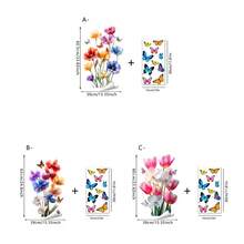 1/3pcs Colorful Floral Window Stickers, Vibrant Orchid, Tulip And Butterfly Decorations, Removable Anti-Collision Glass Stickers, Suitable For Living Room, Kitchen, Home Decor - Tulips and Orchids - View 3
