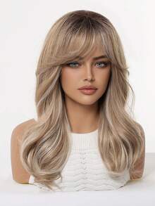 Brown Ombre Chic 20inch Long Water Wave Synthetic Wig With Bangs - Heat Resistant, Natural Look For Women & Men - Perfect For Daily Wear & Halloween Parties - 漸層 - 查看 6