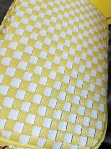 Wide Strap Small Woven Checkered Crossbody Bag For Womenl Cute PU Leather Purses Shoulder Handbags - Màu vàng - Xem 4