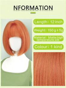 12英寸黑色直发带刘海，橙色短波波头假发，耐热合成假发，适合日常佩戴、万圣节、角色扮演，活泼可爱短发 - 彩色 - 查看 6
