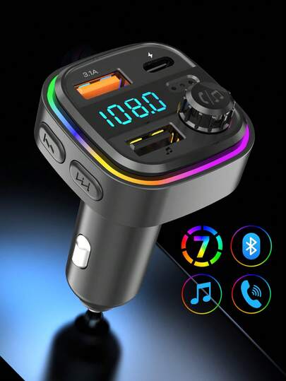 REMAX Chargeur de voiture Bluetooth avec lumière d'ambiance RVB ; Chargement rapide 3 ports ; Chargeur USB-C ; Microphone intégré pour musique/appel/navigation ; Reconnexion automatique Bluetooth 5.3 ; Mode double Bluetooth/USB ; Accessoire automobile essentiel