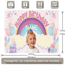 Customizable Pink Balloon "Happy Birthday" Background With Name And Photo; Colorful Ribbons, Rainbow Birthday Cake And Gift Box Decor Pattern; Personalized Birthday Party Background, Photography Banner And Vinyl Backdrop - Light Pinkish Purple - View 5