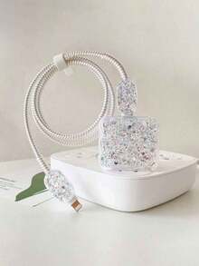 5个银色波浪充电适配器保护套，闪光TPU防震套，兼容苹果18W/20W充电器 - 銀色 - 查看 2