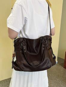 New Arrival Large Capacity Minimalist Casual Tote Bag - Coffee - View 7