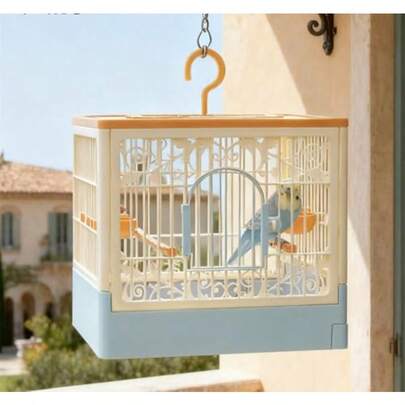 Jaula plegable portátil para pájaros Jaula para pájaros de vista completa de 360° con gancho/tazón de comida/perca bandeja deslizante para una fácil limpieza esencial para viajes y salidas