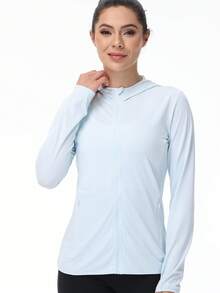 女士夏季运动夹克连帽衫，四向弹力纯色拉链外套，休闲轻便连帽衫，适合春、夏、秋季穿着，日常外出、休闲、骑行、钓鱼、露营、徒步旅行 - 紫羅蘭色 - 查看 3