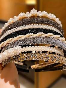 4 Pcs Faux Pearl Headbands With Rhinestones, Fashionable Design, Suitable For Daily Wear For Women - Multicolor - View 8