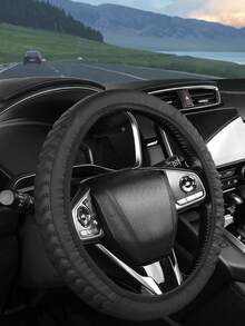 1pc Leather 3D Massage Car Steering Wheel Cover, Black Without Inner Ring - Multicolor - View 18