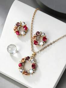 Bộ trang sức gồm 1 bông tai và dây chuyền tròn đính đá lấp lánh, sang trọng, thích hợp cho phụ nữ trong các dịp lễ hội, sinh nhật, hẹn hò, dạ hội, tiệc tùng, kỳ nghỉ và đi làm hàng ngày. - Đầy màu sắc - Xem 10