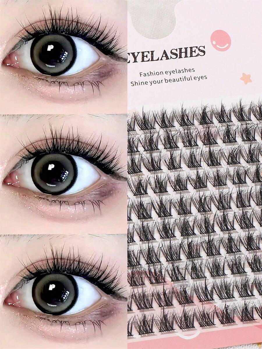 100pcs C-Curl Fluffy False Eyelashes Extension Set, Thick & Voluminous Cat Eye & Cluster Design, Segmented For DIY Makeup, Suitable For Beginners, Reusable Lash Clusters For Daily, Party, Valentine's Day, Travel, Photography, Holiday Makeup - C - 查看 1