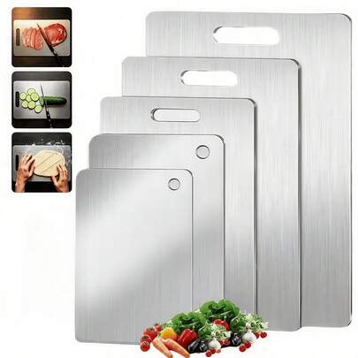 1 Bộ Thớt Thép Không Gỉ Cao Cấp - Bền, Dễ Vệ Sinh, Cần Thiết Cho Nhà Bếp, Tiết Kiệm, Chống Gỉ Sét, Bộ Thớt Thép Không Gỉ/Hợp Kim Titan Mới, Thớt Lớn Hai Mặt Chống Nấm Mốc và Thớt Bánh Ngọt, Hai Mặt Dùng Để Cắt Thịt, Rau Củ và Trái Cây, Dễ Vệ Sinh, 1 Thớt Titan Nguyên Chất 100% - Thớt Nhà Bếp Titan, Dễ Vệ Sinh, Hai Mặt Dùng Để Cắt Thịt, Rau Củ và Trái Cây.