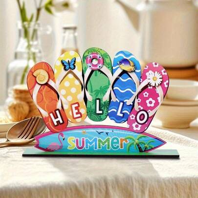 1-Piece Summer Slipper Wooden Desktop Ornament - Slipper Design, Perfect For Home, Office, And Parties - Summer-Themed Party Decorations