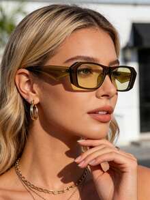 1副女士椭圆形小框高品质简约时尚眼镜，适合旅行、度假、休闲场合佩戴 - 橄欖綠 - 查看 3