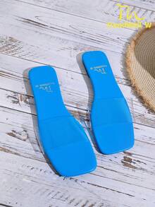 女士凉鞋、夏季凉鞋、女鞋、拖鞋、单带凉鞋、黄色、黑色、蓝色、白色、绿色 - 藍色 - 查看 3