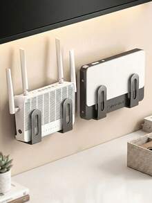Giá treo tường không cần khoan, thích hợp để đựng router, modem WiFi, đầu thu kỹ thuật số, quản lý dây cáp, kệ đá quý tổng hợp, giá đựng đa chức năng tiết kiệm không gian có keo dán. - Xám - Xem 10