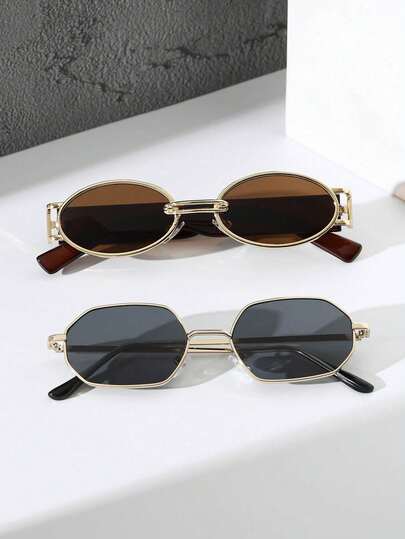 2副塑料金属几何全框高品质复古男士太阳镜基础款女士时尚眼镜，适合夏季日常生活、钓鱼、驾车、度假等户外休闲活动及配饰