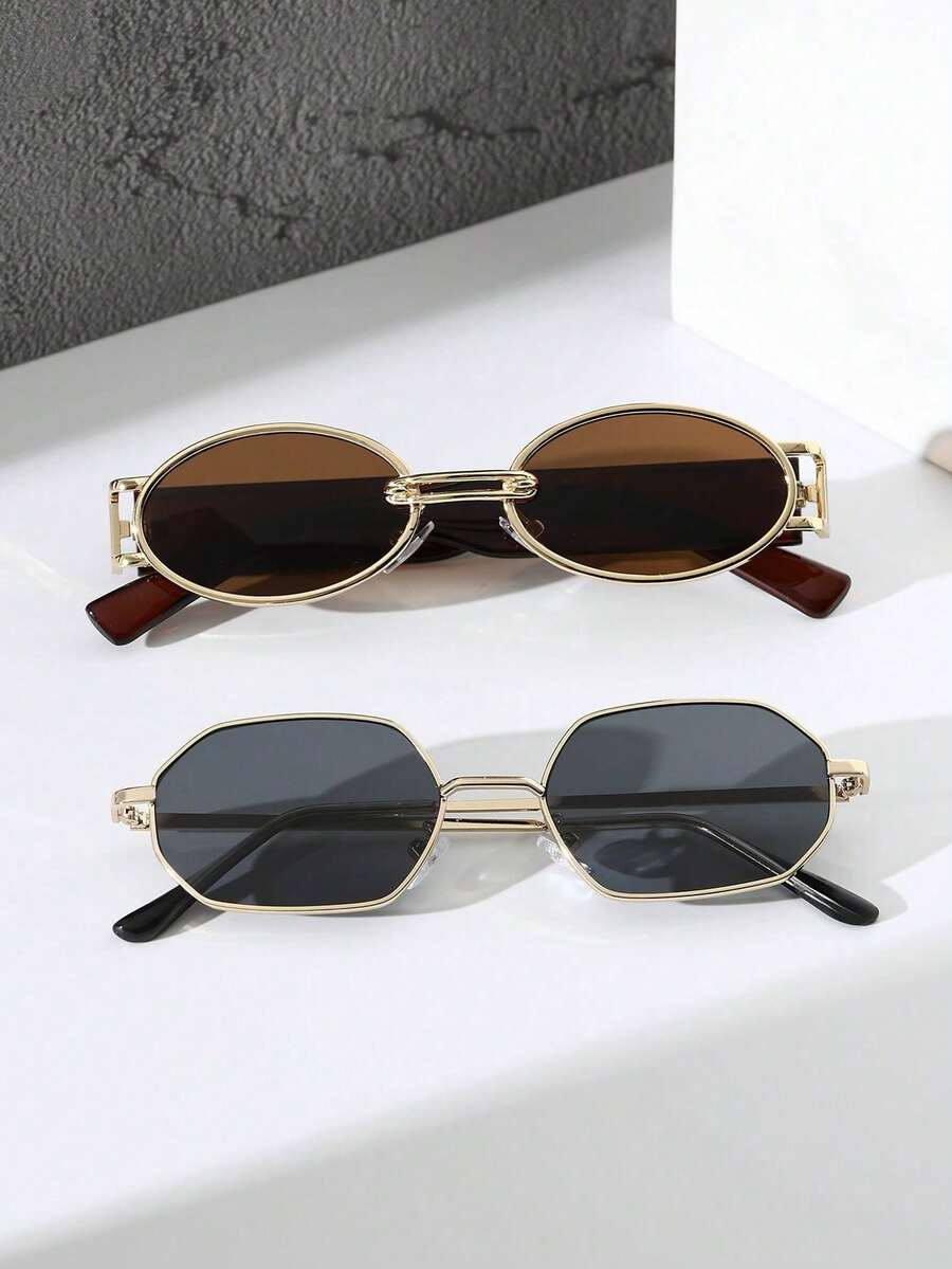 2 chiếc kính gọng nhựa và kim loại hình học chất lượng cao, kiểu dáng retro, phù hợp cho sinh hoạt hàng ngày mùa hè, câu cá, lái xe, kỳ nghỉ và các hoạt động giải trí ngoài trời.