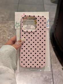 1个黑色波点图案大孔粉色皮革防震手机壳，TPU材质，适合作为节日礼物，兼容 Xs/Xs Max/Xr/11/12/13/14/15/16 Pro/Pro Max/14/15/16 Plus/17，男女通用 - 粉色 - 查看 4