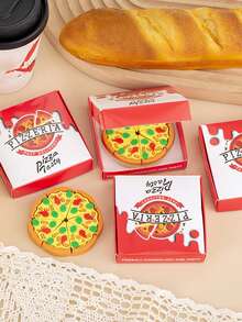 1 Set Of Simulation Box Pizza Shaped Eraser Cartoon Creative Assembly Design Student Stationery One Box Has Seven Small Pieces Suitable As A Small Prize For Students - Pizza Eraser - View 3