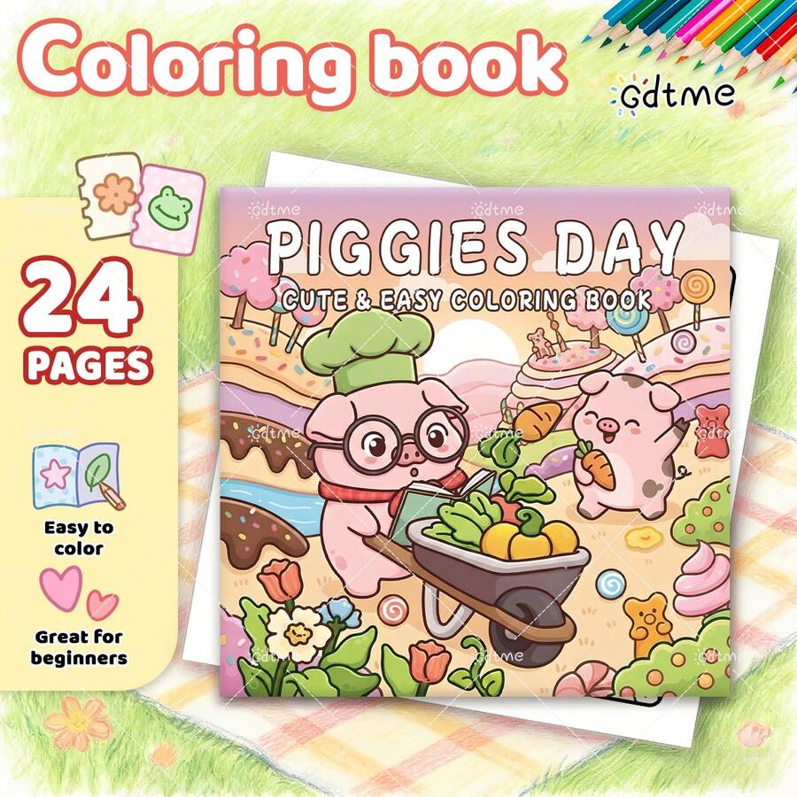 GDTME DIA DOS PORQUINHOS: Livro de Colorir com Padrão Simples e Ousado para Adultos e Crianças, Livro de Pintura Fofo, Ótimo para Páscoa, Dia das Mães, Festa de Natal, Halloween e Presentes de Aniversário - Cenas Adoráveis para Colorir e Relaxar: Adequado para Amigos que Gostam de Colorir e Volta às Aulas (Espaço Aconchegante para Colorir)