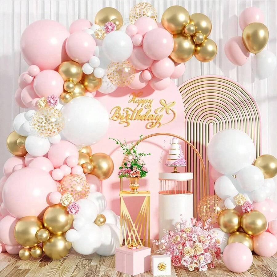 Pink And White Balloon Arch Kit 111PCS Pink And Gold Balloon Garland Pastal Pink White Gold Confetti Balloons For Birthday BabyShower - Multicolor - View 1
