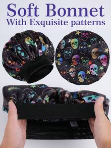 1 chiếc mũ ngủ rộng vành bằng vải satin họa tiết cung hoàng đạo dành cho nữ - màu đen - Xem 7