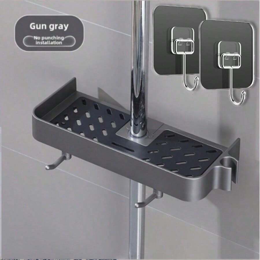 99%兼容淋浴喷头，适用于18-25毫米管径 - 通用浴室悬挂式置物架，可调节高度淋浴置物架，白色塑料材质，无需钻孔，浴室收纳整理架 | 可调节高度置物架 | 耐用塑料置物架，淋浴收纳架 - 灰色 - 查看 1