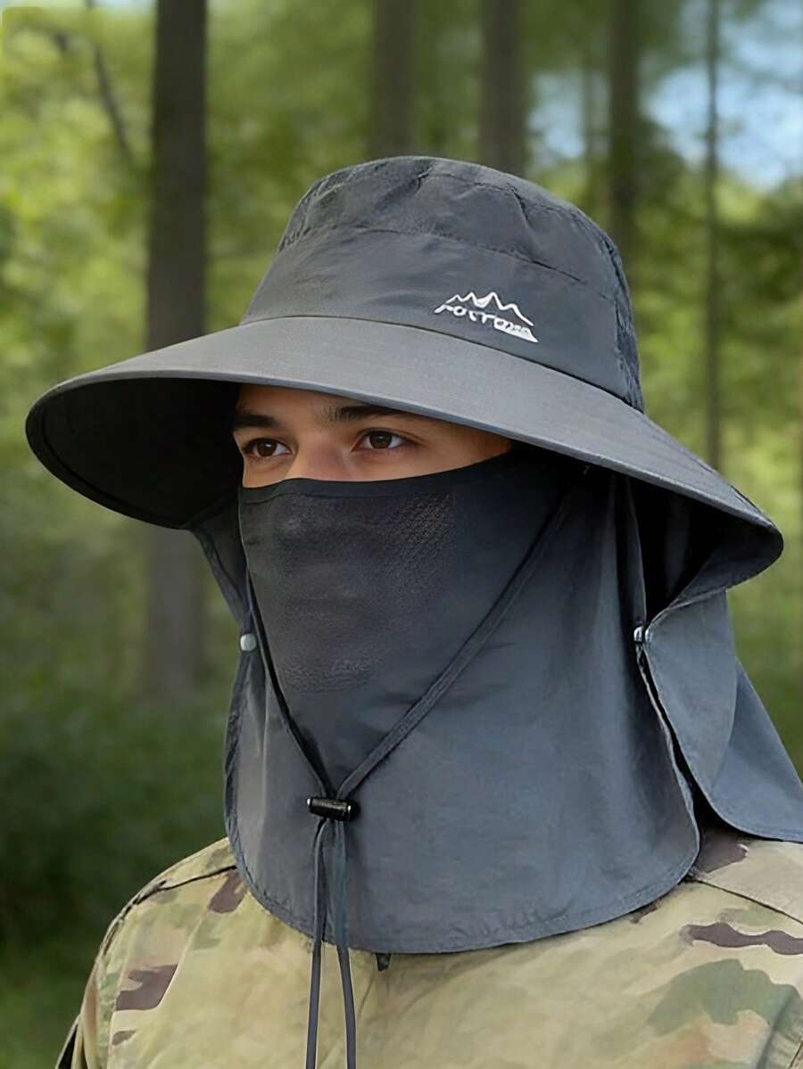 1pc Men's Breathable Mesh Bucket Hat, Summer Sun Protection Fishing Cap, Versatile Lightweight Outdoor Hiking Hat With Neck Cover - A - View 1