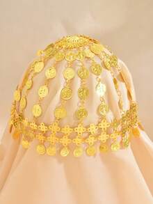 1pc Bride Alloy Coin & Goddess Portrait Hair Accessory, Exaggerated Tassel Headpiece Headband,Elegant,Party - Gold - View 7