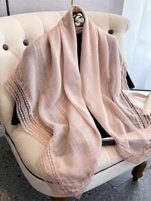 1 pieza Pañuelo cuadrado de unicolor con ribete de encaje para mujer, elegante y ligero, se puede usar como pañuelo para la cabeza, chal, envoltorio, accesorio para uso diario casual, viaje, vacaciones, oración, fiesta, playa de verano, adecuado para todas las estaciones, días festivos - Multicolor - Ver 11