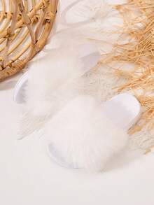 1 Pair Fashionable, Comfortable, Breathable And Versatile Plush Slippers For Girls, Suitable For Spring, Summer And Autumn - White - View 7
