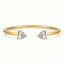 1pc Heart-Shaped Zirconia Open Bangle Bracelet, Rose Gold/Silver/Gold Tone, Minimalist Unique Design Versatile Daily Wear For Women - Love Bracelet - View 3