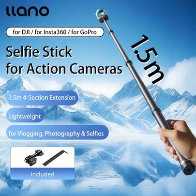 Palo selfie invisible de aleación de aluminio de 150 cm, de 4 secciones telescópicas extensibles de 1,5 m, de fibra de carbono invisible, para cámaras de acción, compatible con Insta360, Action 5 Pro y talla grande